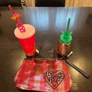 Victoria's Secret Pink and Black Sequin Pouch/Makeup Case Bundle